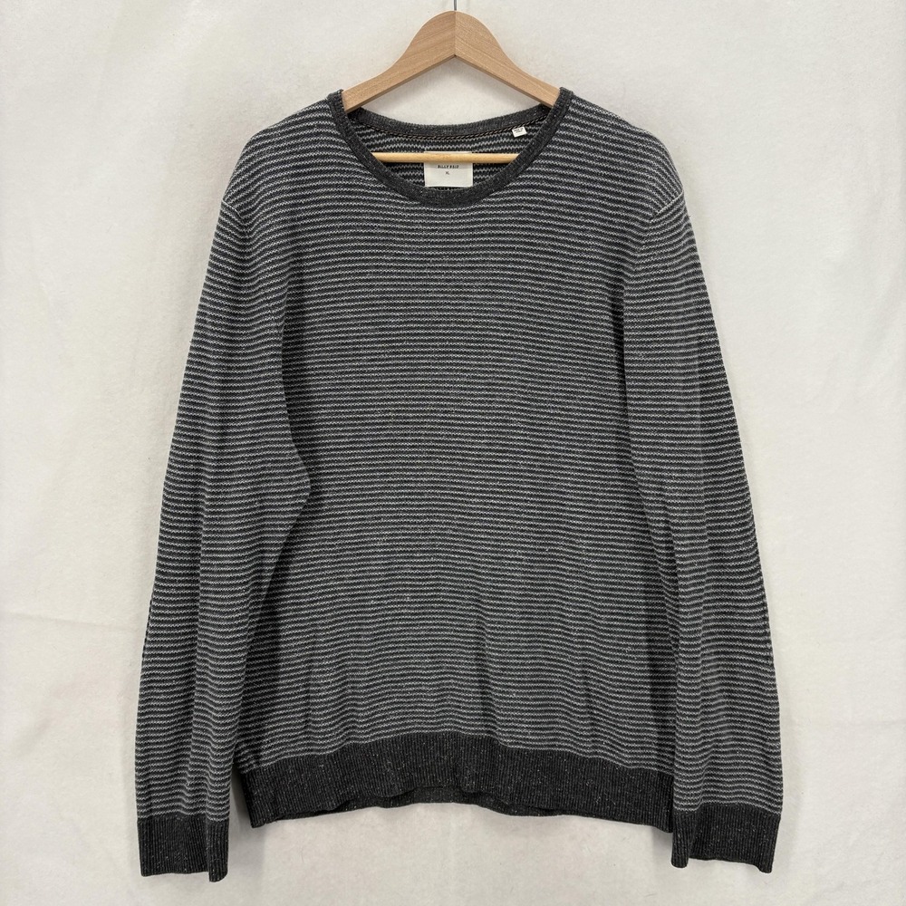 Billy Reid Sweater Mens XL Gray Stripe Knit Cotton Crewneck Made Italy Pullover